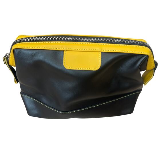 Mellamoon Dopp Kit Toiletry Bag Leather Black Yellow Travel Bag - Picture 2 of 6